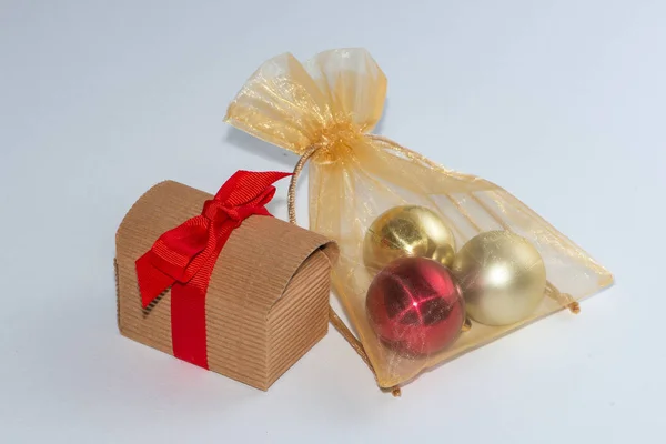 Caixa Presente Papel Pequeno Saco Para Presente Natal — Fotografia de Stock