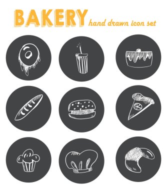 El çekilmiş ekmek Icon set. Tebeşir tasarımı ile etiket yazı tahtası. vektör çizim.