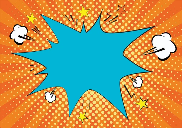 Naranja, rayos amarillos y puntos pop art background. nubes y burbuja estrella del habla para el texto. ilustración retro vector para el diseño — Vector de stock