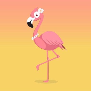 Flamingo vektör illüstrasyon izole degrade kırmızı sarı turuncu zemin üzerine pembe. Afiş poster için öğe. Düz tasarım