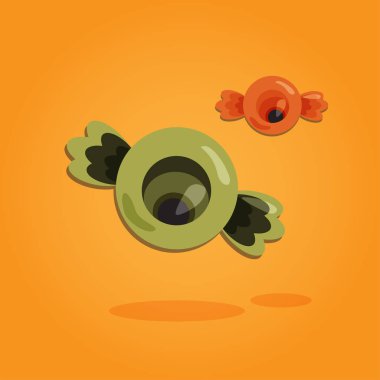 Cadılar Bayramı karikatür sanat düz tarzı. Turuncu arka plan, tasarım için şirin göz hoş. Vektör çizim