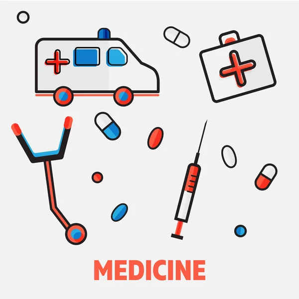 Векторная иллюстрация дизайна плоской линии медицинской концепции. медицинские иконы — стоковый вектор