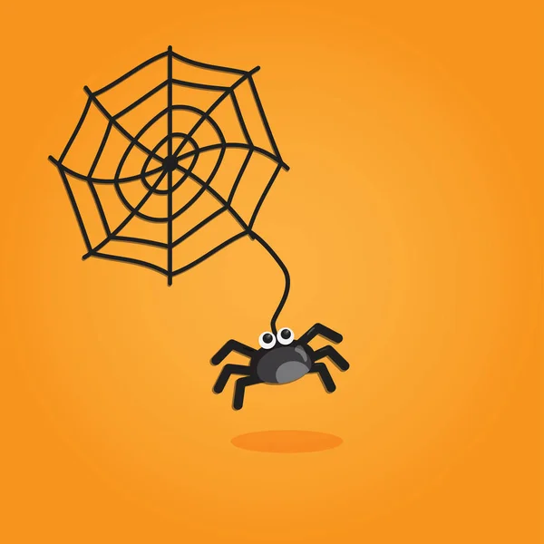 Хэллоуин мультфильм в плоском стиле. Оранжевый фон, Симпатичный паук для дизайна. иллюстрация — стоковое фото
