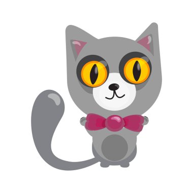 çizgi film karakteri apartman dairesinde sanat tarzı. Papyon kedi oturmak. Vektör çizim