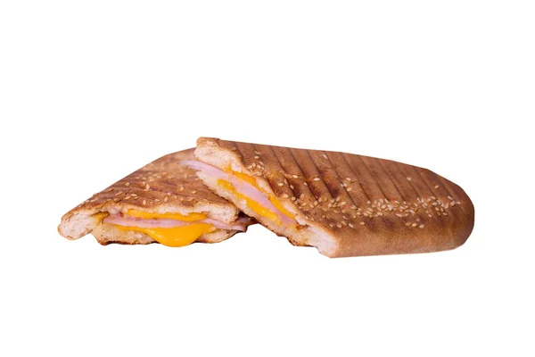 Sandwich isoliert auf weißem Hintergrund. heißer Toast mit Schinken und Käse. Lebensmittel-Image für Speisekarte, Webdesign, Website, Shop, Werbung oder Lieferung. Hochwertige Retusche und Isolation — Stockfoto