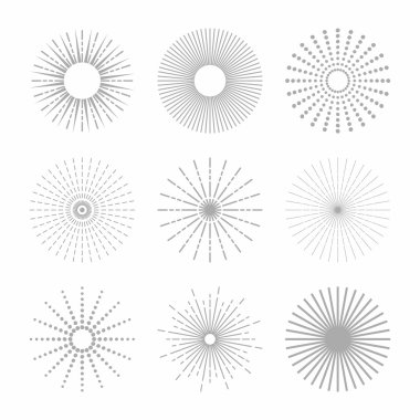 Siluet güneş ve yıldız patlaması simgeler beyaz arka plan üzerinde ayarla