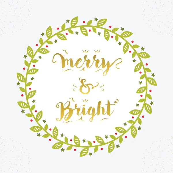 Kerstmis en de vakantie Merry & Bright floral cirkel grens decoratie embleem op witte achtergrond — Stockvector