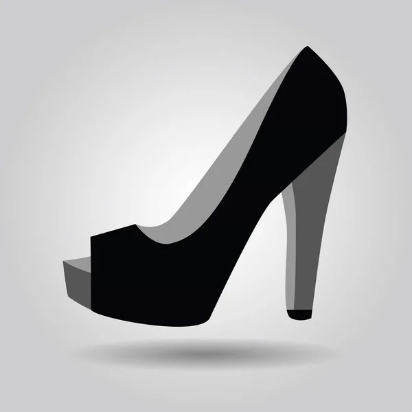 Único negro mujeres peep toe tacón alto icono del zapato en gris gradiente fondo — Vector de stock