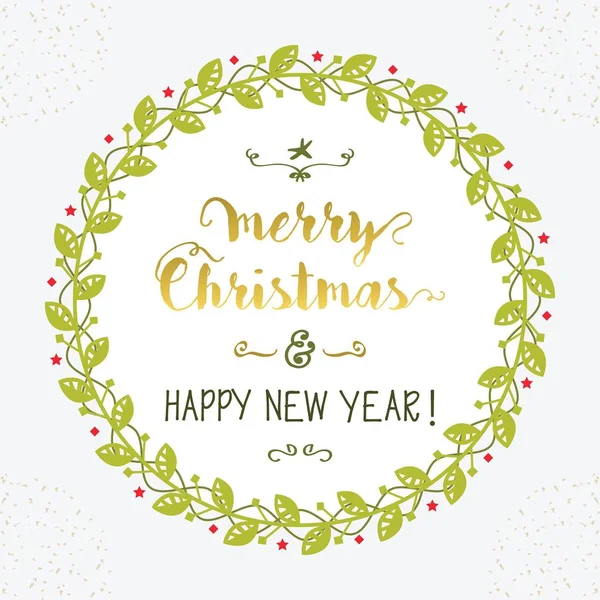 Feliz Navidad y Feliz Año Nuevo verde círculo floral emblema de decoración de borde sobre fondo gris — Archivo Imágenes Vectoriales