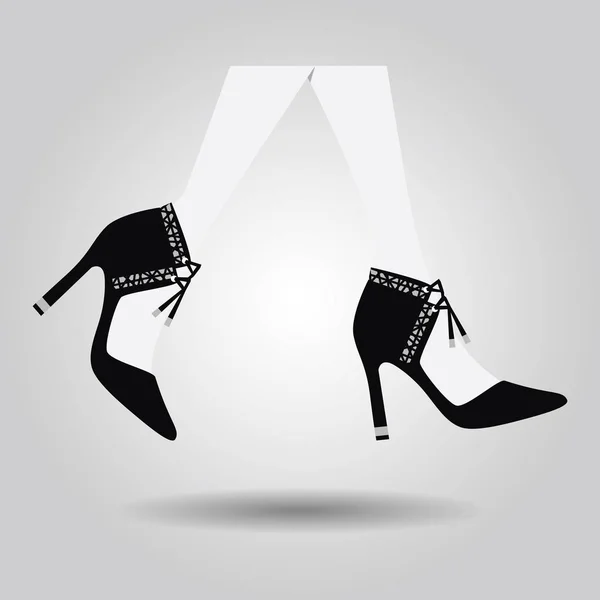 Abstrakt nære kvinner Spanske høyhælte sko med bein som går i grå gradient bakgrunn – stockvektor