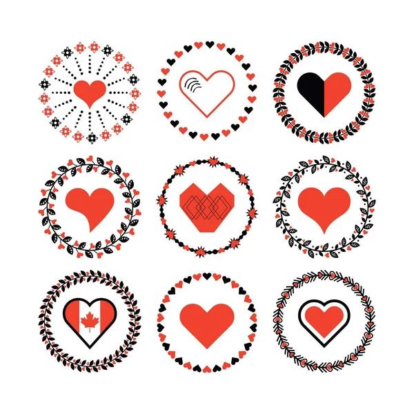 Conjunto de círculo borde corazones decorativos patrones de símbolo y elementos de diseño para los marcos — Vector de stock