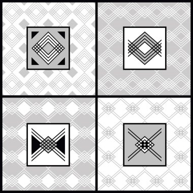 Beyaz ve gri modern art deco etiketlerle koymak geçmiş desenler