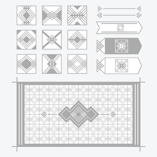 Hellgraue geometrische Fliesen Muster und Gestaltungselemente gesetzt — Stockvektor