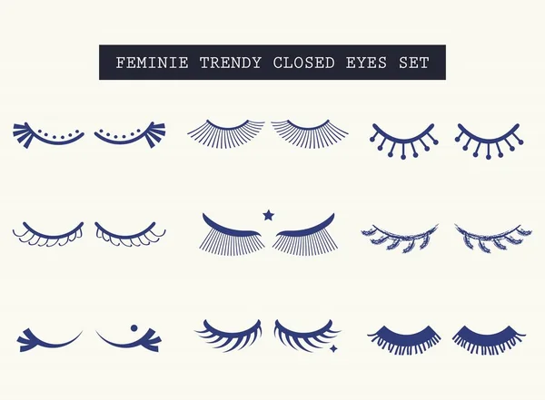 Handgezeichnete feminine geschlossene Augensymbole gesetzt — Stockvektor