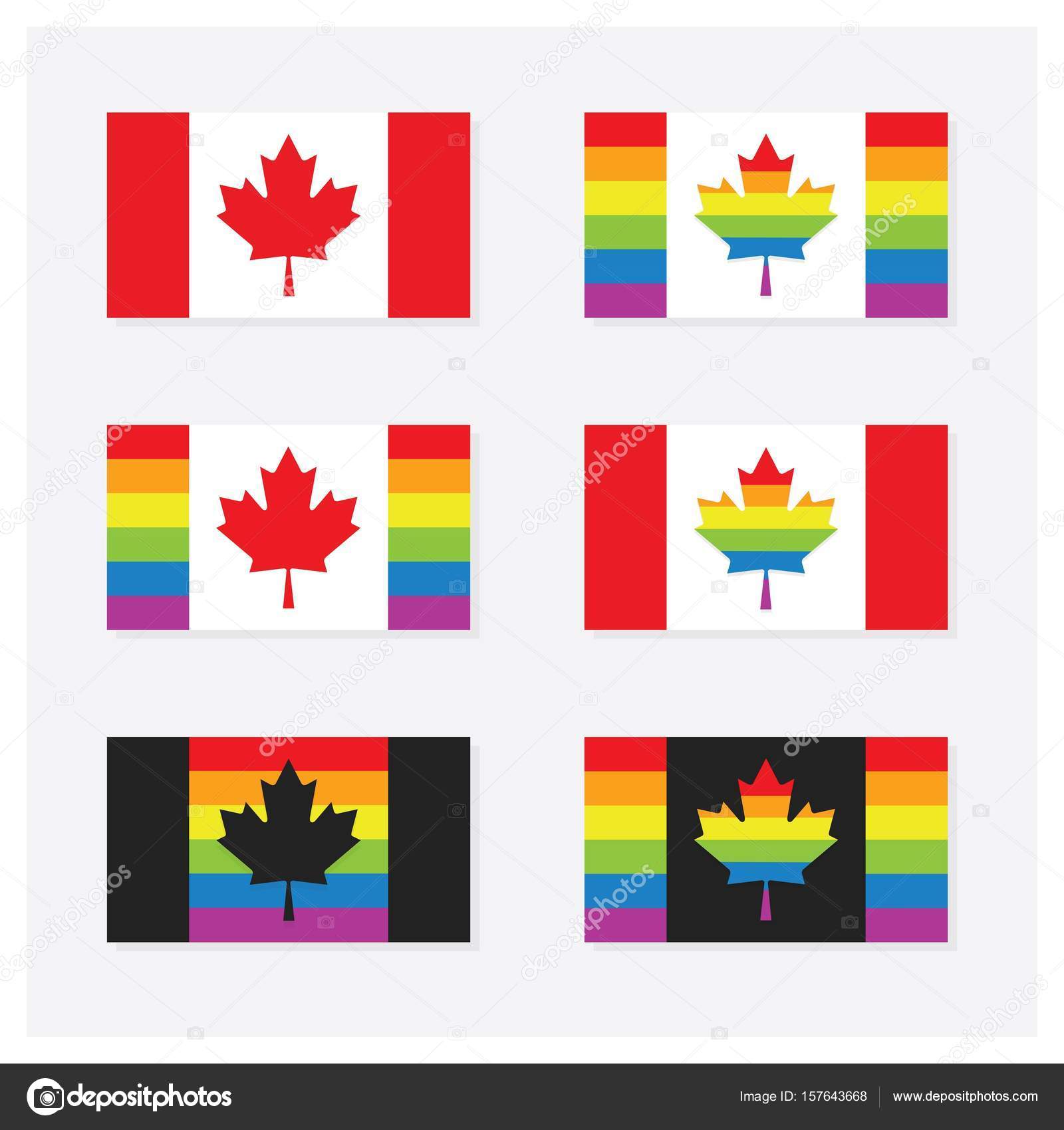 Canada rainbow pride flags set icons with shadow on off white