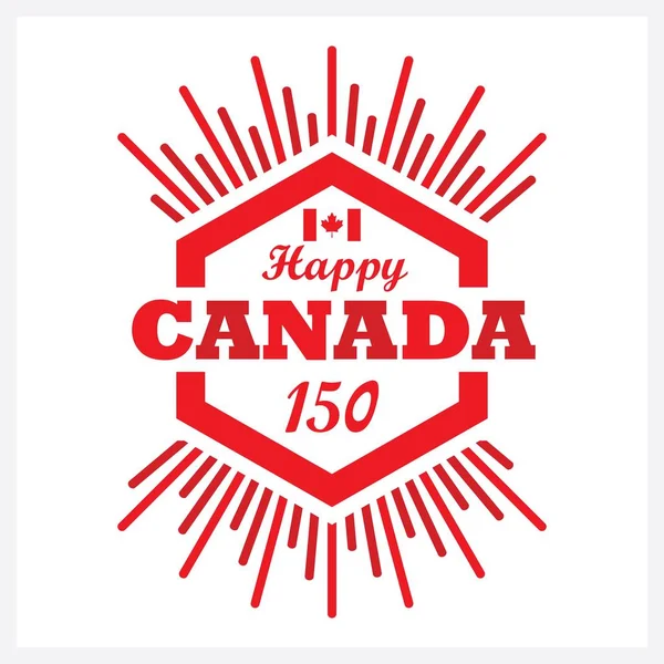 Hexágono vermelho Happy Canada 150 ícone emblema com raio de sol sobre fundo branco — Vetor de Stock