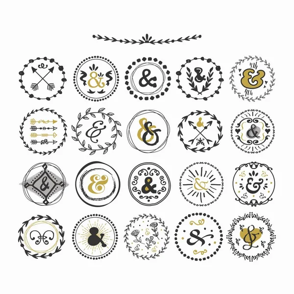 Μαύρο και χρυσό χέρι χαριτωμένο κύκλο συμπλεκτικά σύμβολα εμβλήματα οριστεί σε λευκό φόντο — Διανυσματικό Αρχείο