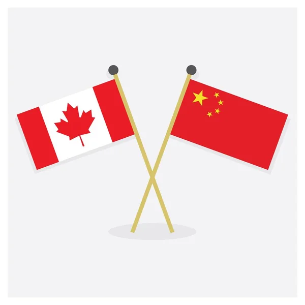 Cruzou a bandeira do Canadá e a bandeira da República da China ícones com sombra no fundo branco — Vetor de Stock