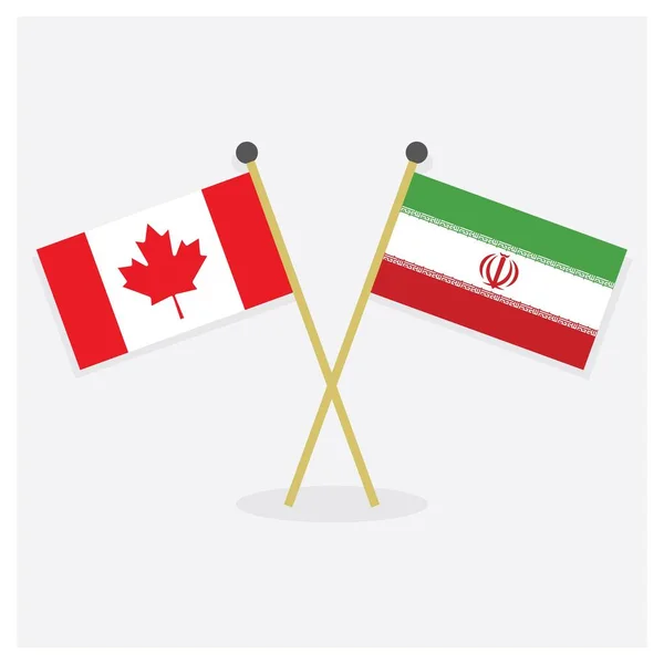 Crossed Canada flag and Islamic Republic of Iran flag icons with shadow on off white background — Stock Vector