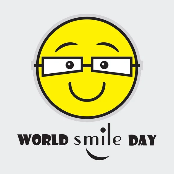 World Smile Day cute yellow emoji with eye glasses on gray background — Stock Vector