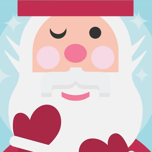 逗人喜爱的圣诞老人关闭面孔圣诞节卡片在蓝色背景 — 图库矢量图片