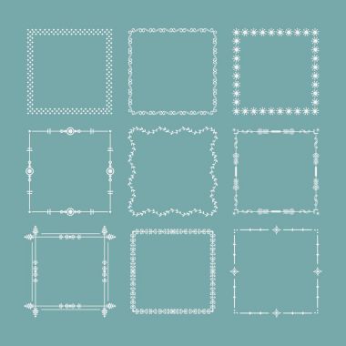 Deniz mavisi arka plan ayarlamak beyaz Christmas kare çerçeveleri ve borders amblemi simgeleri