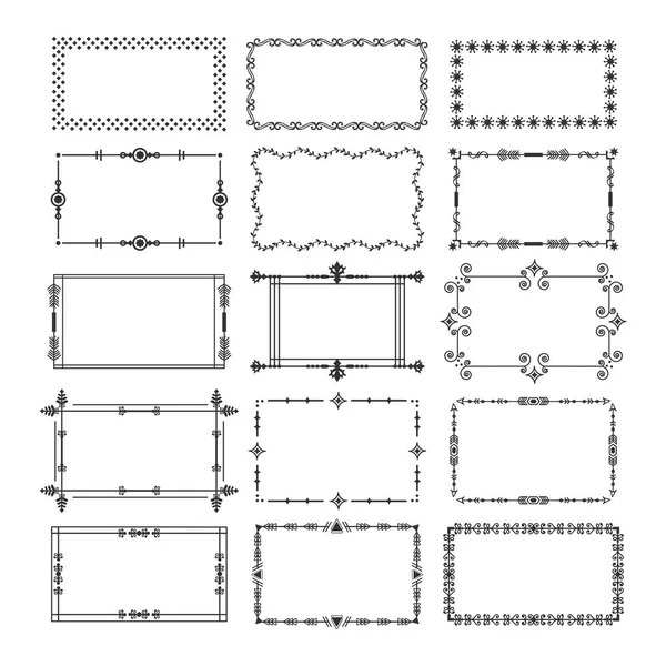 Cadres et bordures rectangulaires noirs emblème icônes sur fond blanc — Image vectorielle