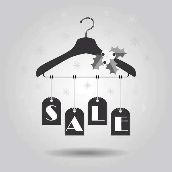Weihnachten Urlaub hängenden Verkauf Tags auf Kleiderbügel mit Mistel Dekoration Symbole auf grauen Gradienten Hintergrund — Stockvektor