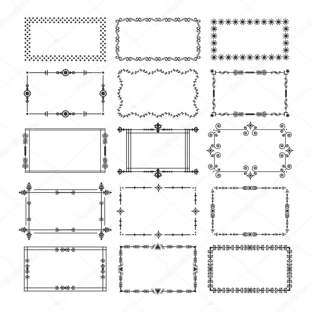 Black rectangle frames and borders emblem icons set on white background