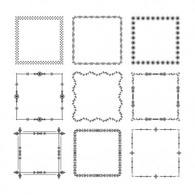 Beyaz arka plan üzerinde ayarla siyah Christmas kare çerçeveleri ve borders amblemi simgeleri