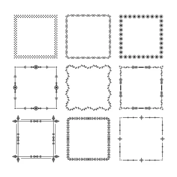 Preto Natal Quadros Quadrados Fronteiras Ícones Emblema Definido Fundo Branco — Vetor de Stock