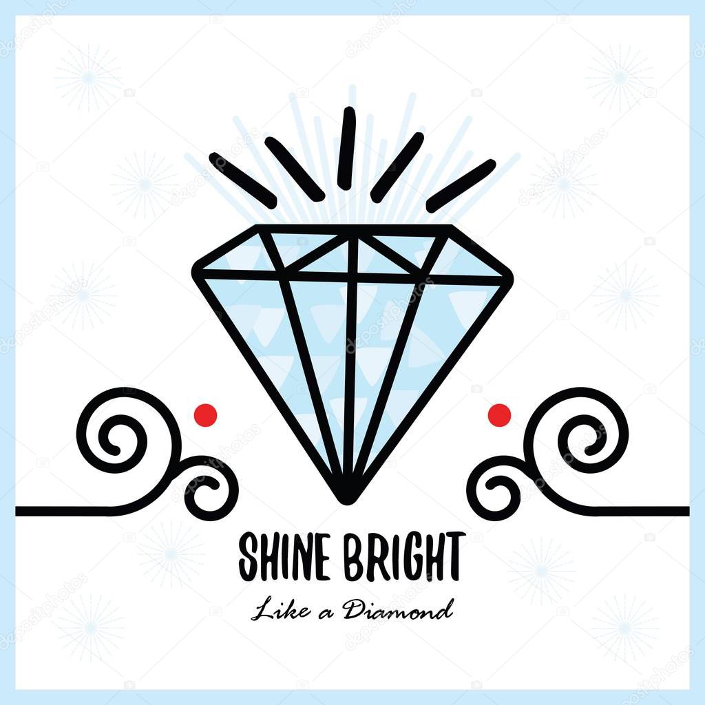 Big blue Shine Bright Like a Diamond shiny crystal stone on white background greeting card