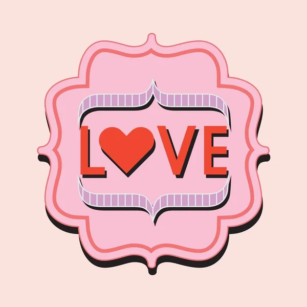 Retro Vintage Pink Red Love Word Trendy Label Badge Emblem — Stock Vector