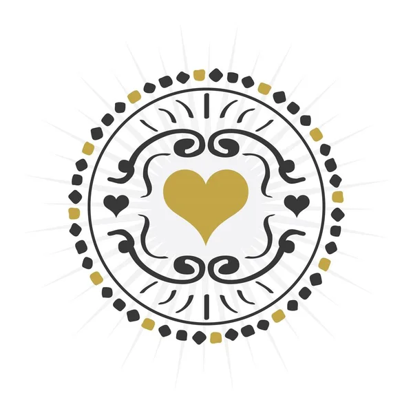 Preto Dourado Mão Desenhada Círculo Coração Sinal Ícones Emblema Fundo — Vetor de Stock