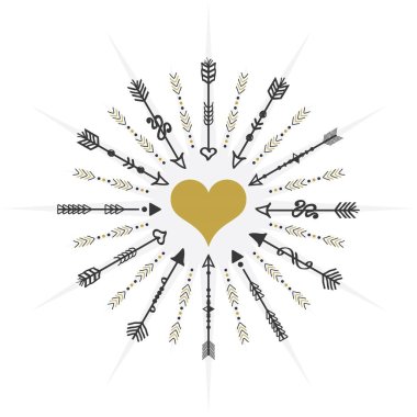Hedefleme oklar ve kalp simgesi beyaz arka planda siyah ve altın daire