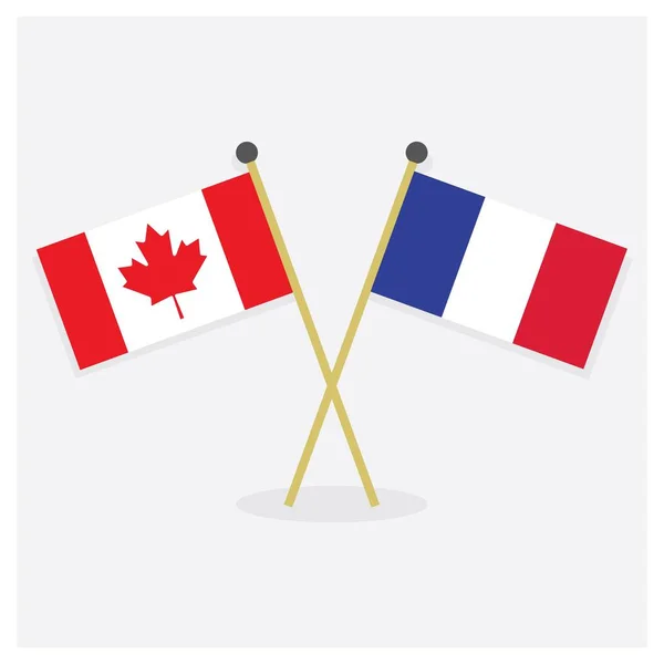 Cruzado Canadá França Bandeiras Ícones Com Sombra Fundo Branco — Vetor de Stock