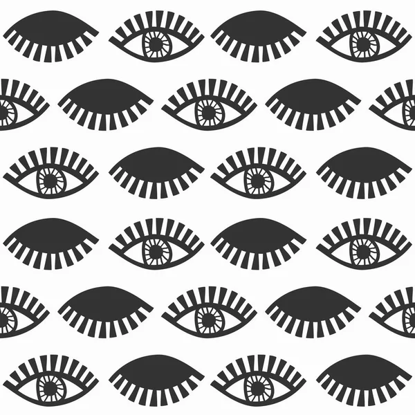 Abstract Black Blinking Feminine Eyes Lashes Pattern White Background — Stock Vector