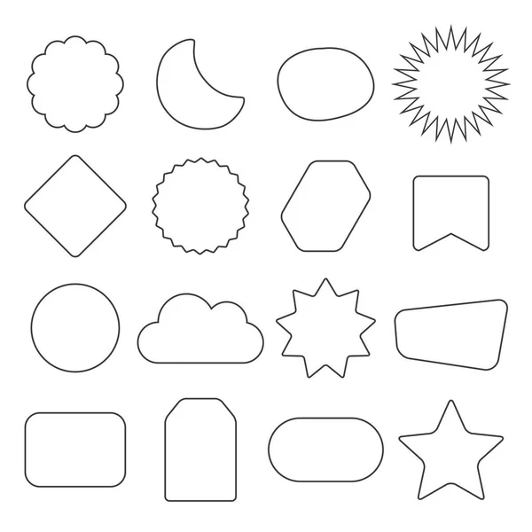Black Line Isolated Kids Different Shapes Empty Labels Icons Set — Stock Vector