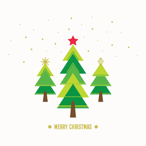 Merry Christmas Seasonal Card Pine Green Trees Stars White Background — ストックベクタ