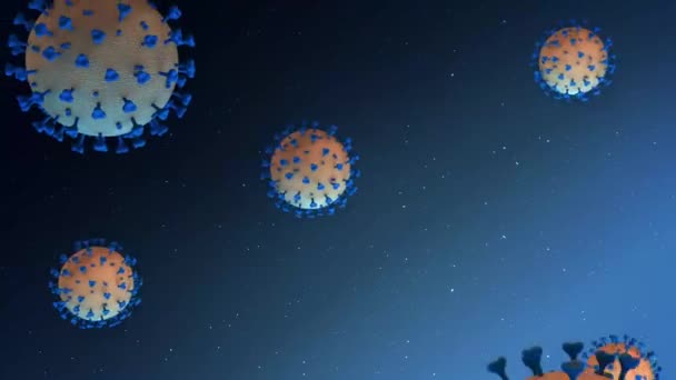 Sars Cov Covid 19コロナウイルス分子の動きのループアニメーション 青い背景に抽象的な色のウイルス — ストック動画