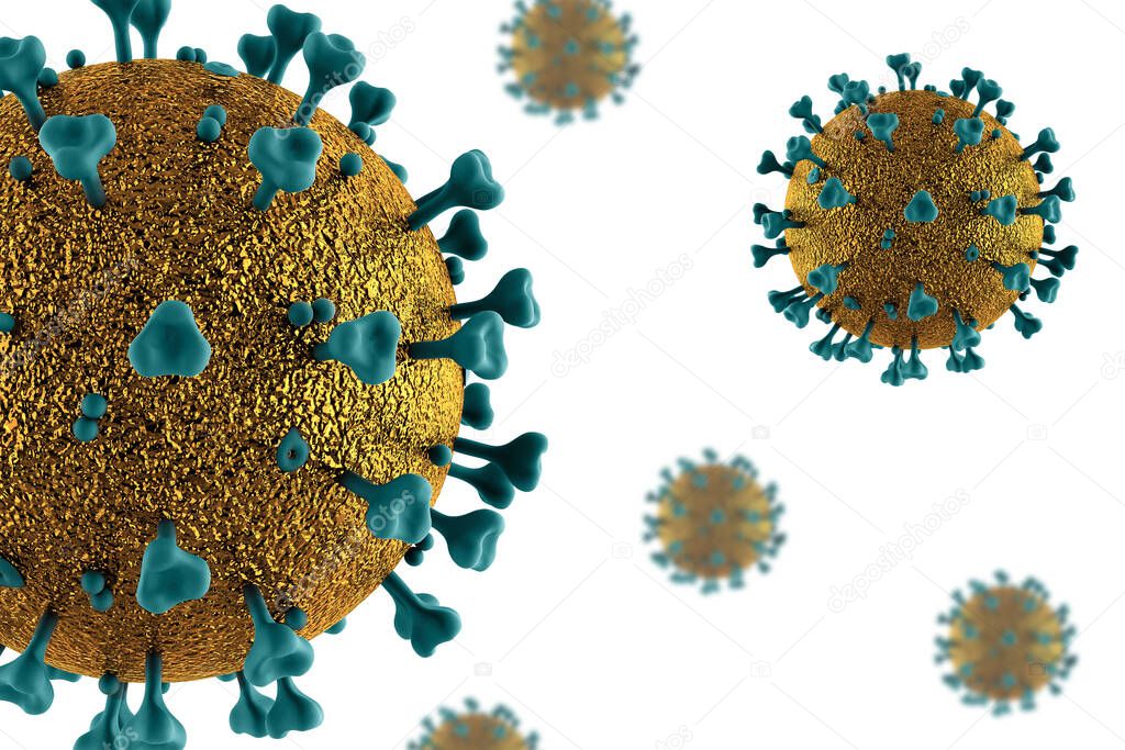 Covid-19 coronavirus molecules on a white background. 3D visualization, 3D Illustration