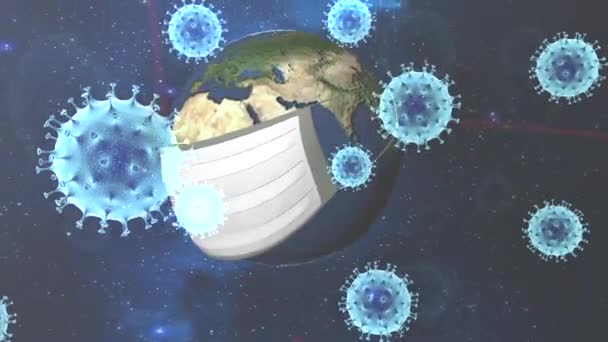 Tierra Máscara Médica Aislada Espacio Fondo Blanco Concepto Coronavirus Mundo — Vídeos de Stock