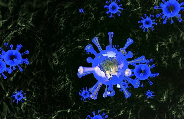 Blue virus in the circle of the planet earth. 3d Rendering