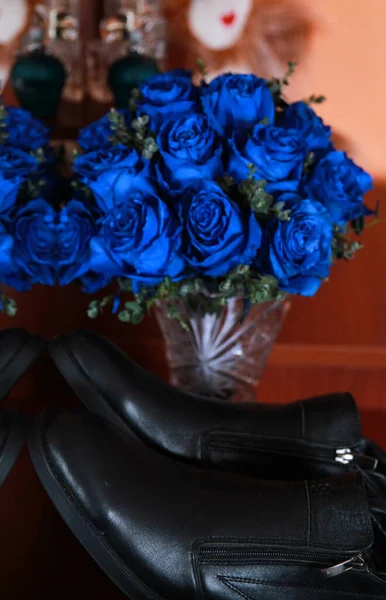 Bouquet Sposa Molto Bello Con Rose Blu — Foto Stock