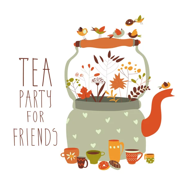 Çaydanlık ve bardak çay partisi — Stok Vektör
