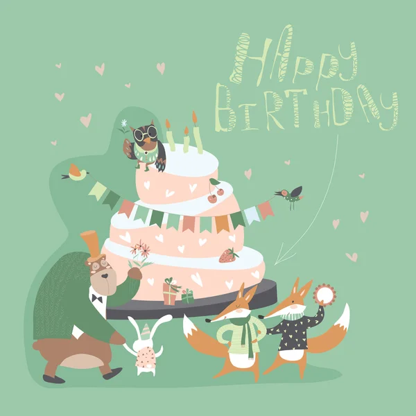 Mutlu hayvanların doğum günü geçmişi — Stok Vektör