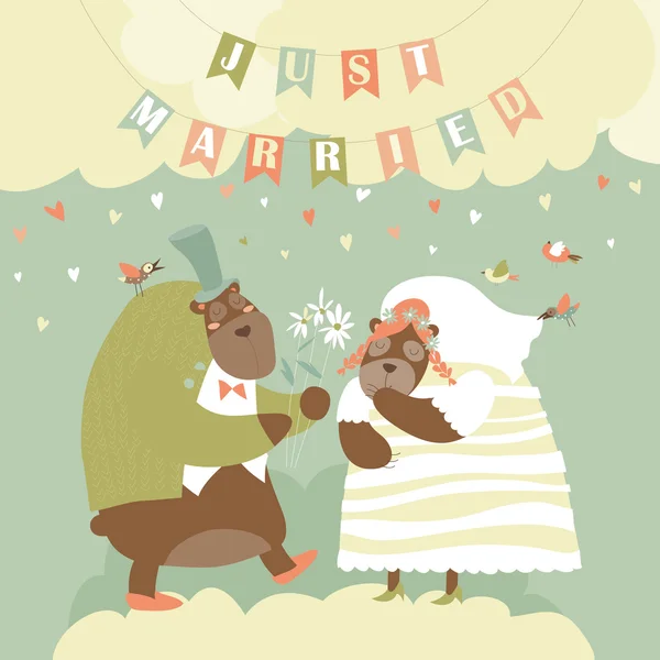 Два милых медведя. Just Married . — стоковый вектор