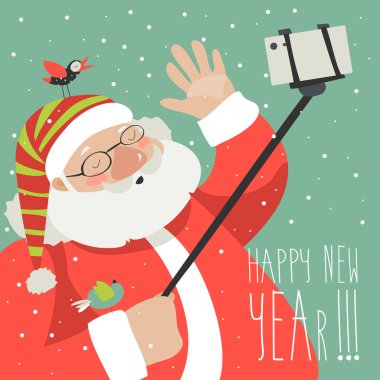 Stil Noel Baba yapma selfie çizgi film
