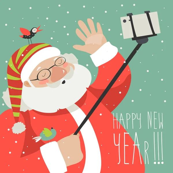 Stile cartone animato Babbo Natale fare selfie — Vettoriale Stock
