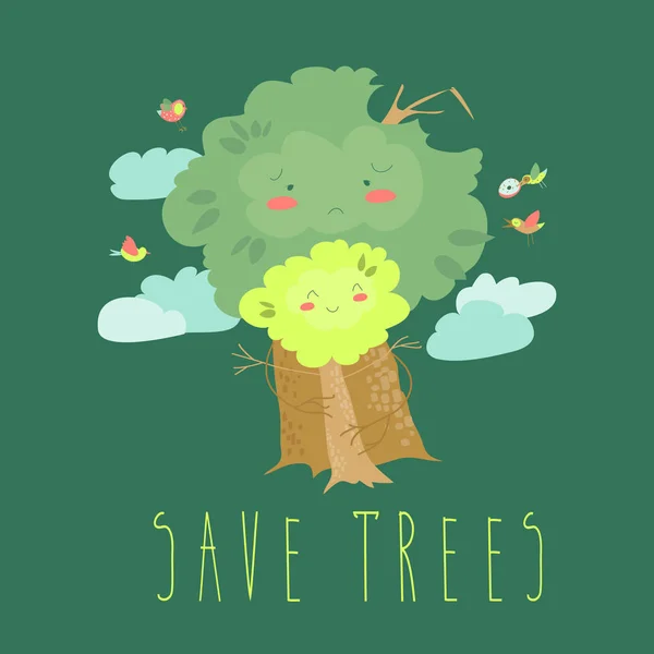 ECO à l'amiable. Concept écologique avec des arbres de dessin animé — Image vectorielle